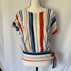 BCX Tie Waist Striped Sleeveless Top